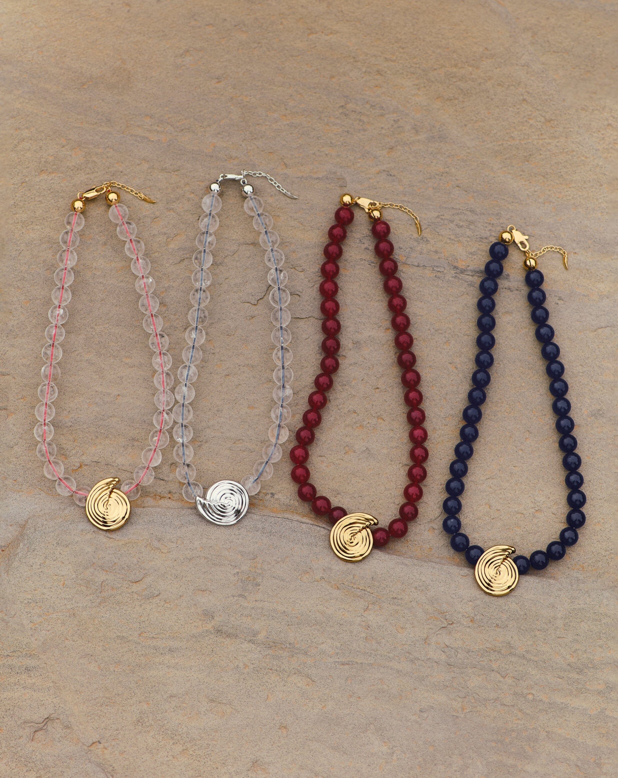 Spiral Gemstone Beaded Pendant Necklace | 18ct Gold Plated/Dark Cherry Crystal Quartz Necklaces Missoma 