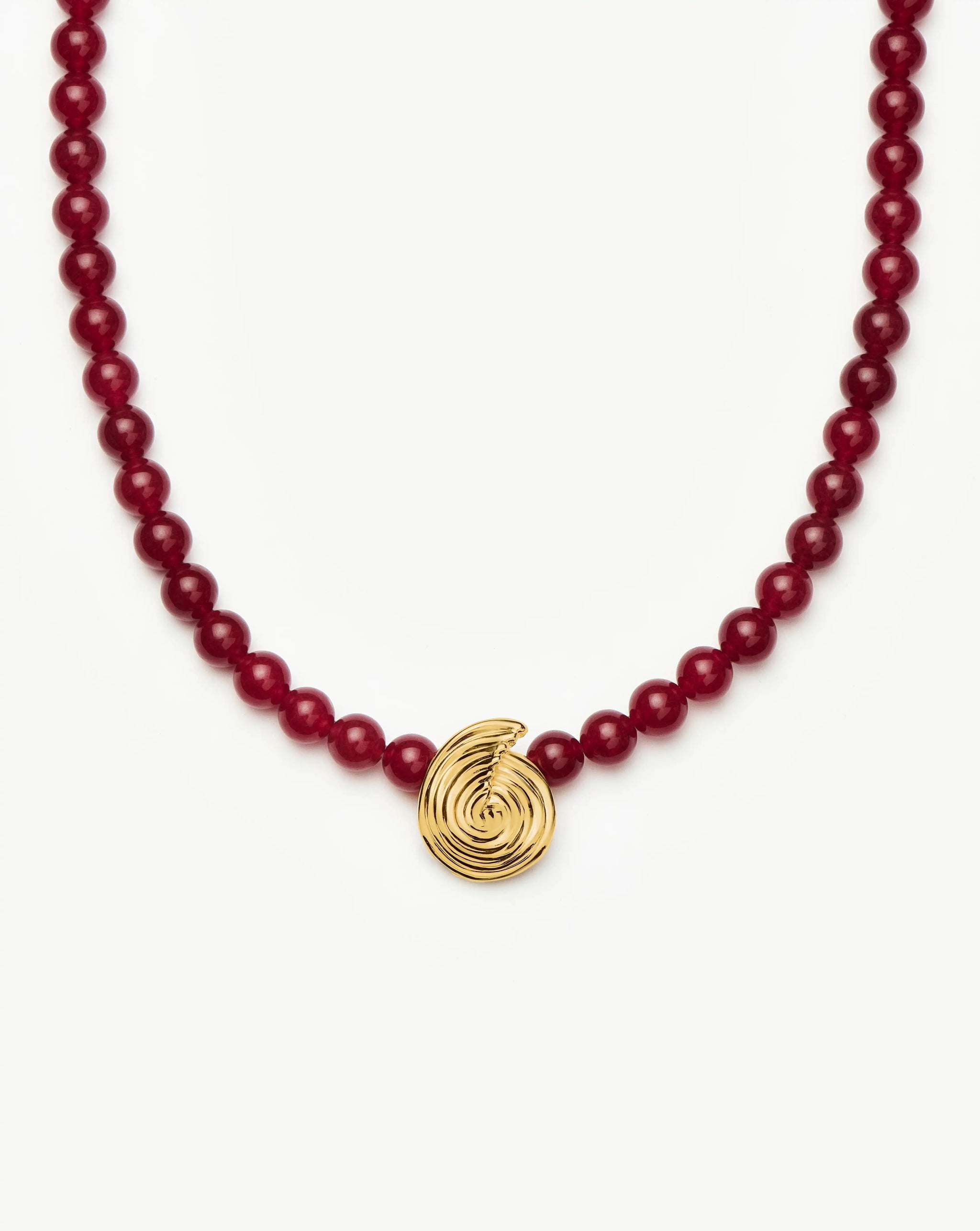 Spiral Gemstone Beaded Pendant Necklace | 18ct Gold Plated/Dark Cherry Crystal Quartz Necklaces Missoma 