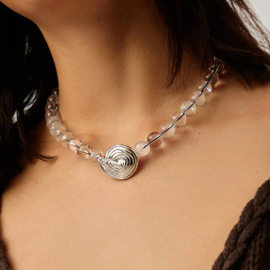 Spiral Gemstone Beaded Pendant Necklace | Silver Plated/Clear Crystal Quartz Necklaces Missoma 