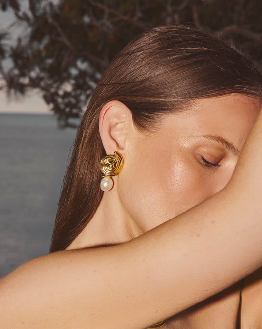 Spiral Interchangeable Pearl Drop Earrings | 18ct Gold Plated Earrings Missoma 