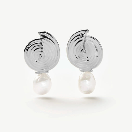 Spiral Interchangeable Pearl Drop Earrings | Silver Plated Earrings Missoma 