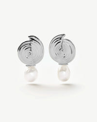 Spiral Interchangeable Pearl Drop Earrings | Silver Plated Earrings Missoma 