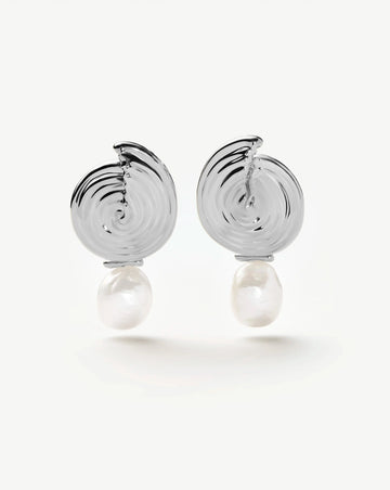 Spiral Interchangeable Pearl Drop Earrings | Silver Plated Earrings Missoma 