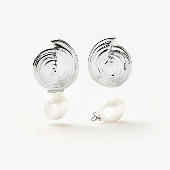 Spiral Interchangeable Pearl Drop Earrings | Silver Plated Earrings Missoma 