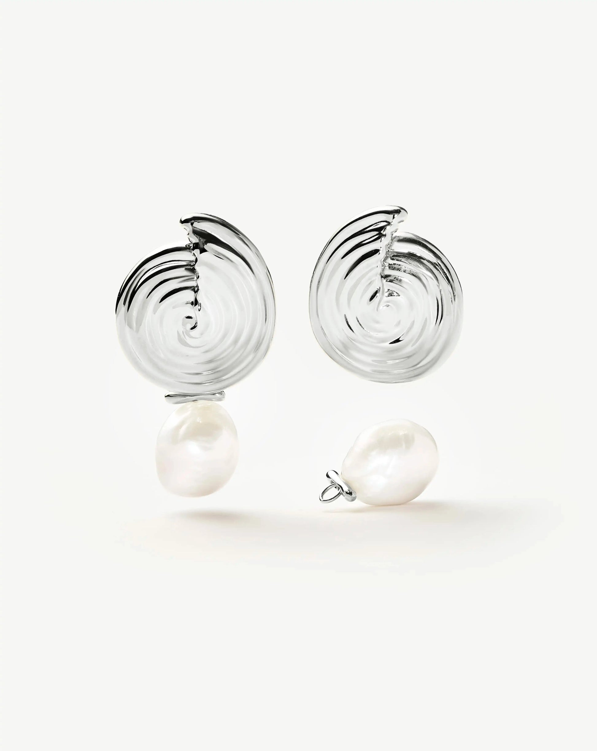 Spiral Interchangeable Pearl Drop Earrings | Silver Plated Earrings Missoma 