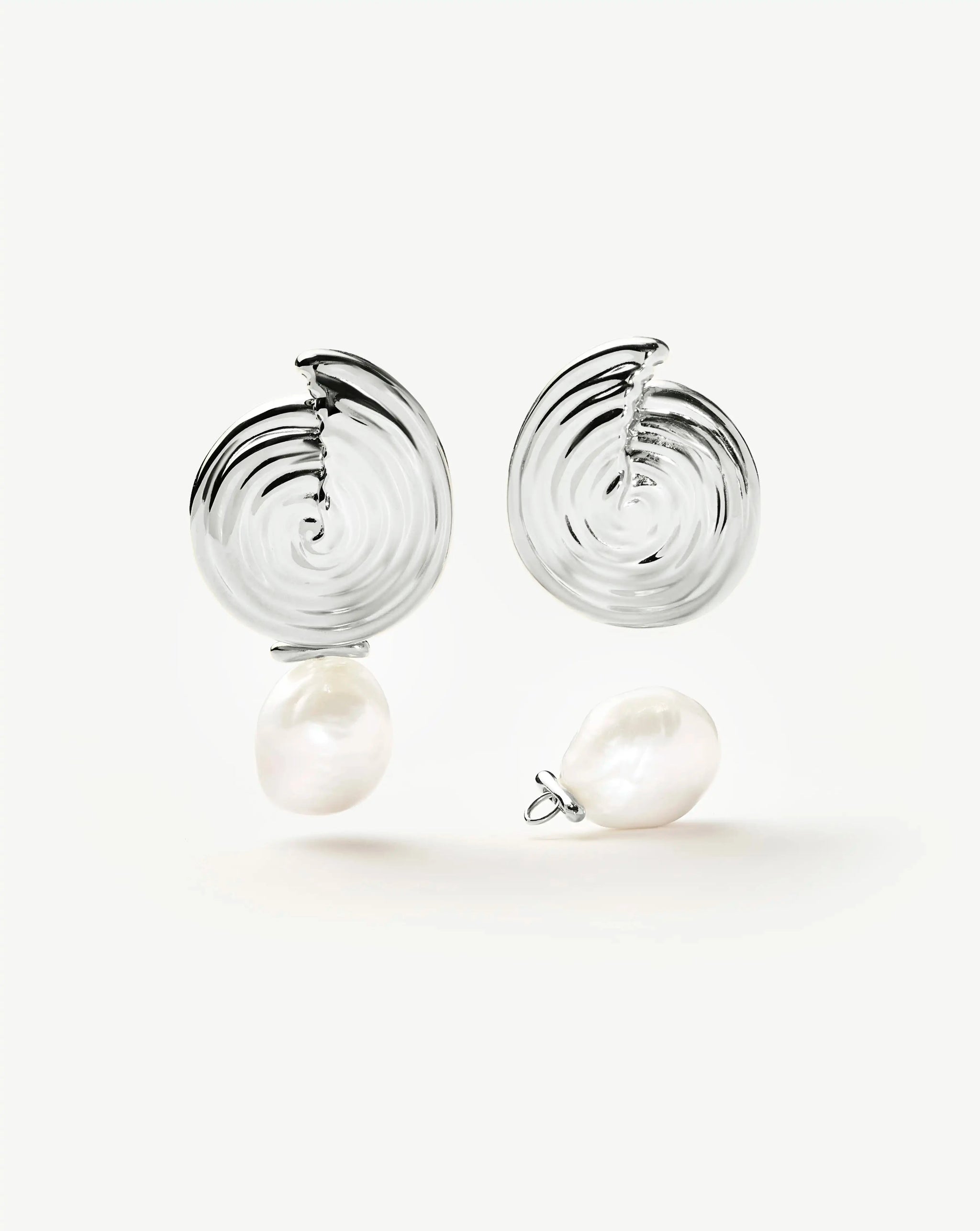 Spiral Interchangeable Pearl Drop Earrings | Silver Plated Earrings Missoma 