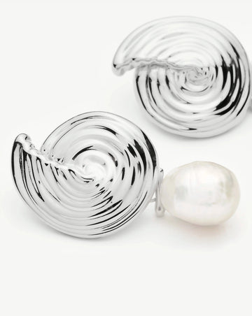 Spiral Interchangeable Pearl Drop Earrings | Silver Plated Earrings Missoma 