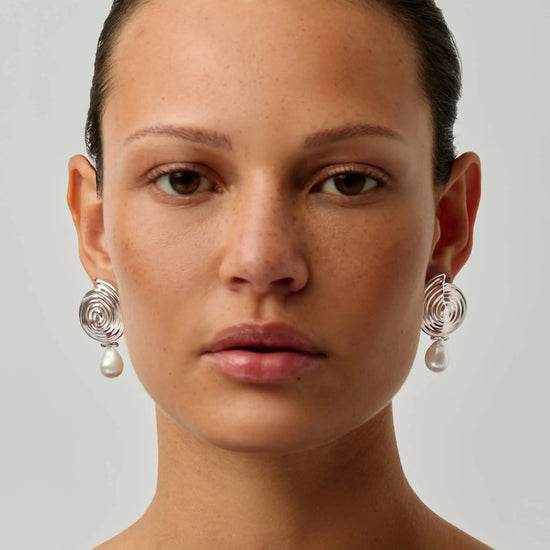 Spiral Interchangeable Pearl Drop Earrings | Silver Plated Earrings Missoma 