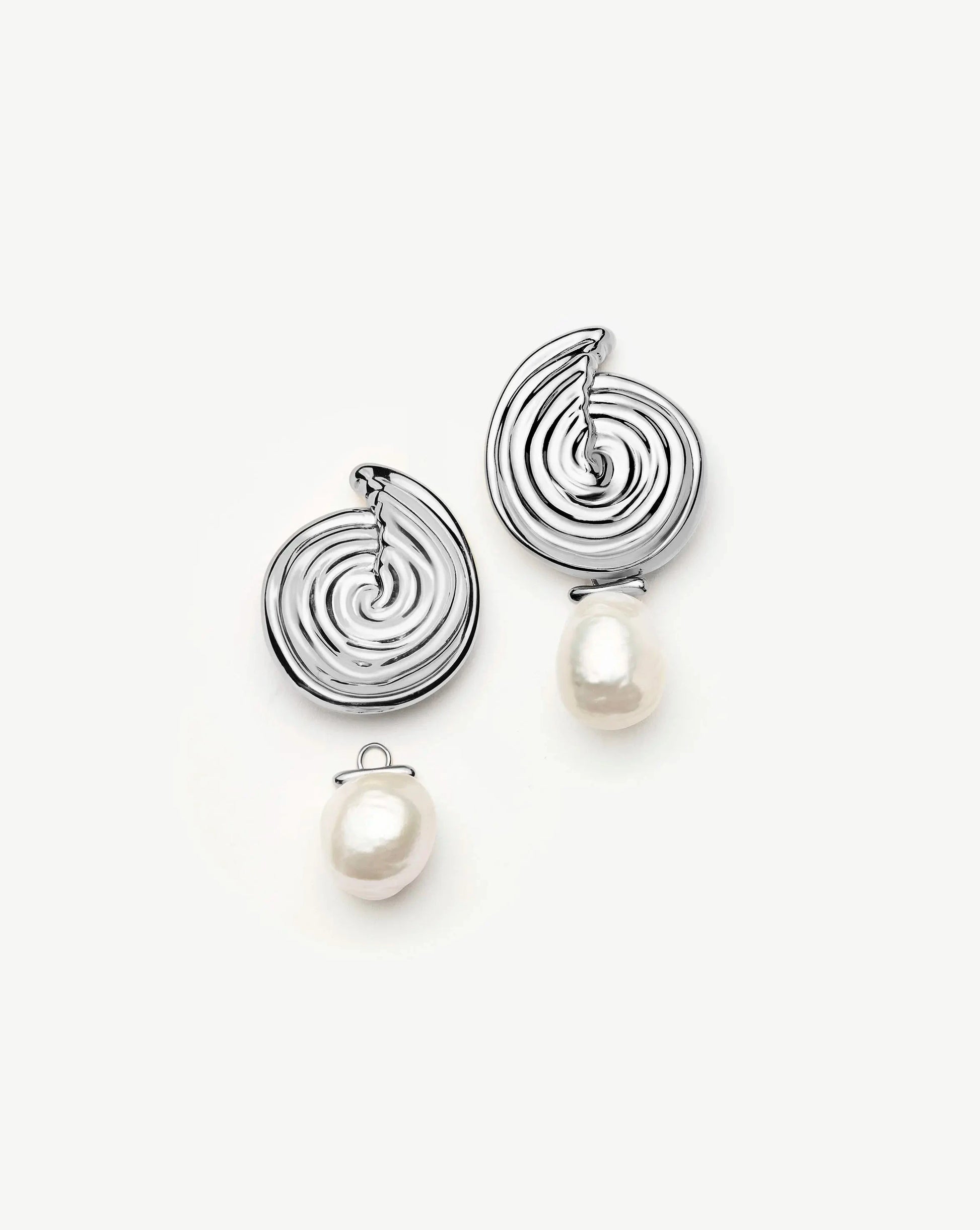 Spiral Interchangeable Pearl Drop Earrings | Silver Plated Earrings Missoma 