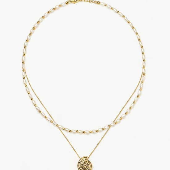 Spiral Pendant Necklace & Pearl Beaded Choker Set | 18ct Gold Plated / Pearl Necklaces Missoma 