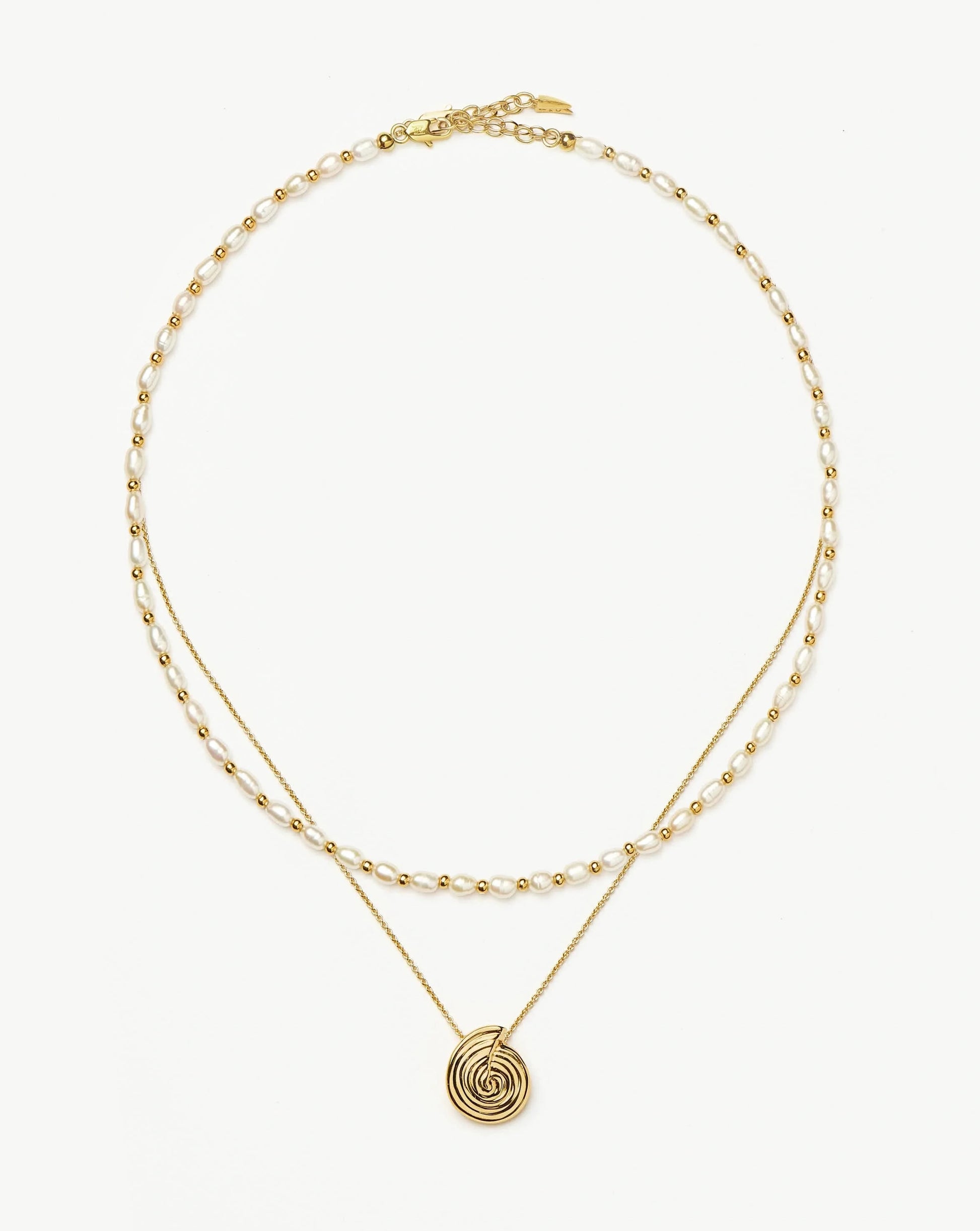 Spiral Pendant Necklace & Pearl Beaded Choker Set | 18ct Gold Plated / Pearl Necklaces Missoma 