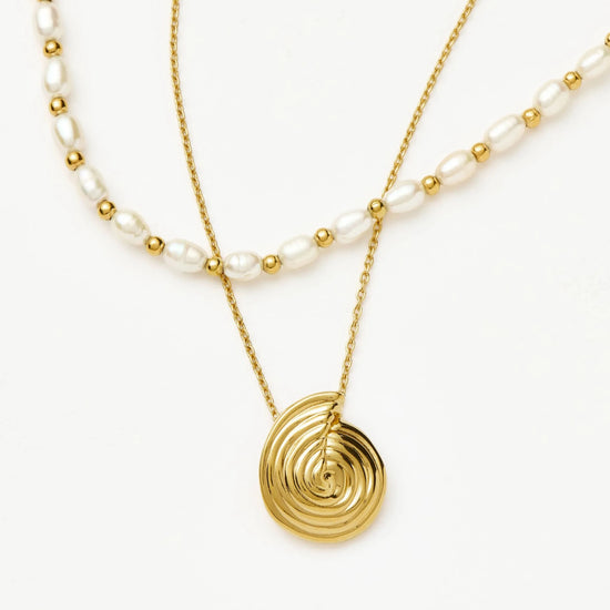 Spiral Pendant Necklace & Pearl Beaded Choker Set | 18ct Gold Plated / Pearl Necklaces Missoma 