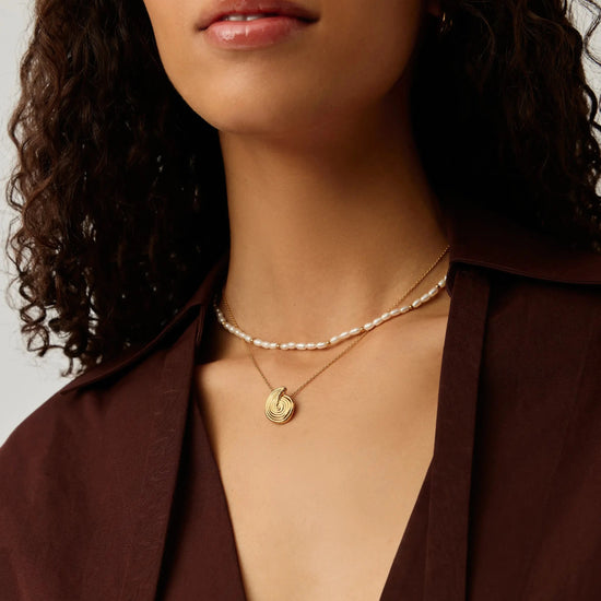 Spiral Pendant Necklace & Pearl Beaded Choker Set | 18ct Gold Plated / Pearl Necklaces Missoma 
