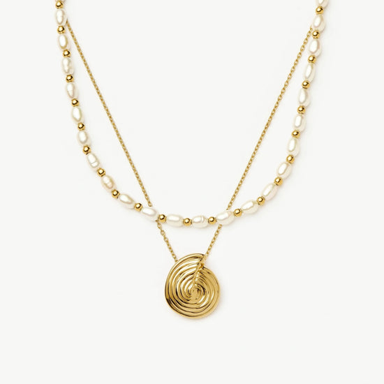 Spiral Pendant Necklace & Pearl Beaded Choker Set | 18ct Gold Plated / Pearl Necklaces Missoma 