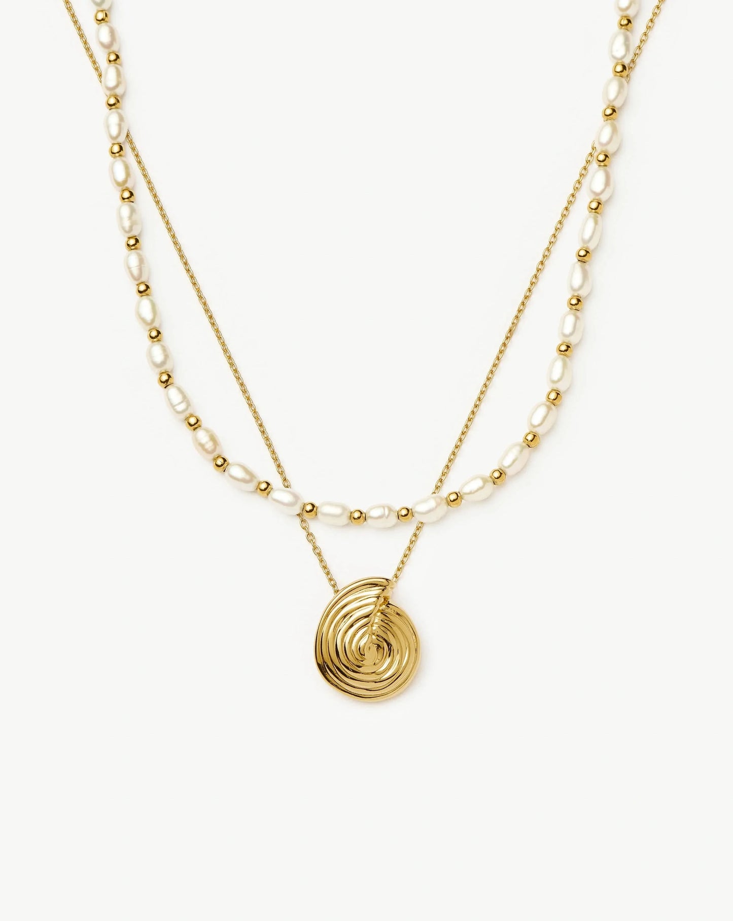 Spiral Pendant Necklace & Pearl Beaded Choker Set | 18ct Gold Plated / Pearl Necklaces Missoma 