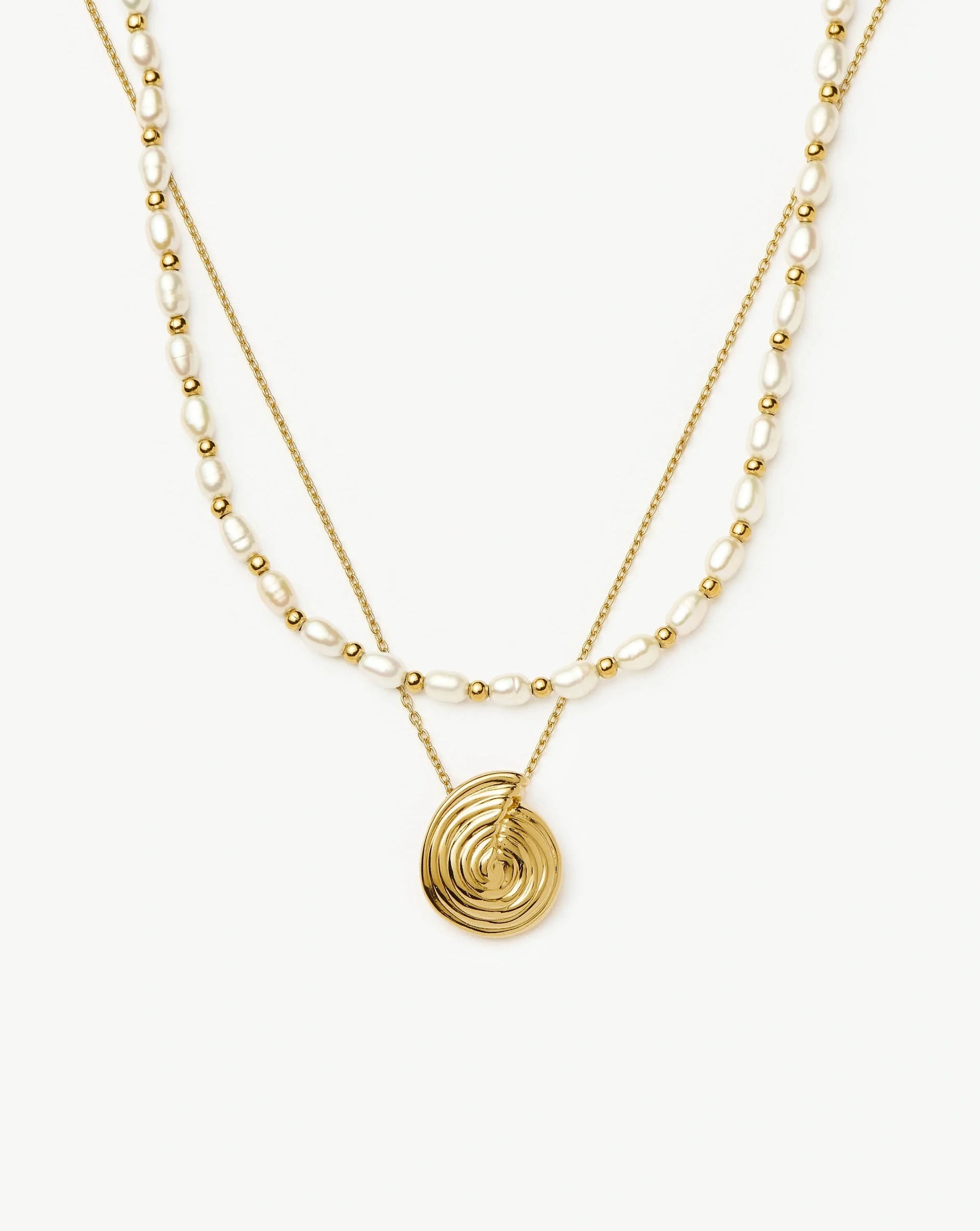 Spiral Pendant Necklace & Pearl Beaded Choker Set | 18ct Gold Plated / Pearl Necklaces Missoma 