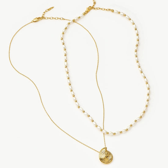 Spiral Pendant Necklace & Pearl Beaded Choker Set | 18ct Gold Plated / Pearl Necklaces Missoma 