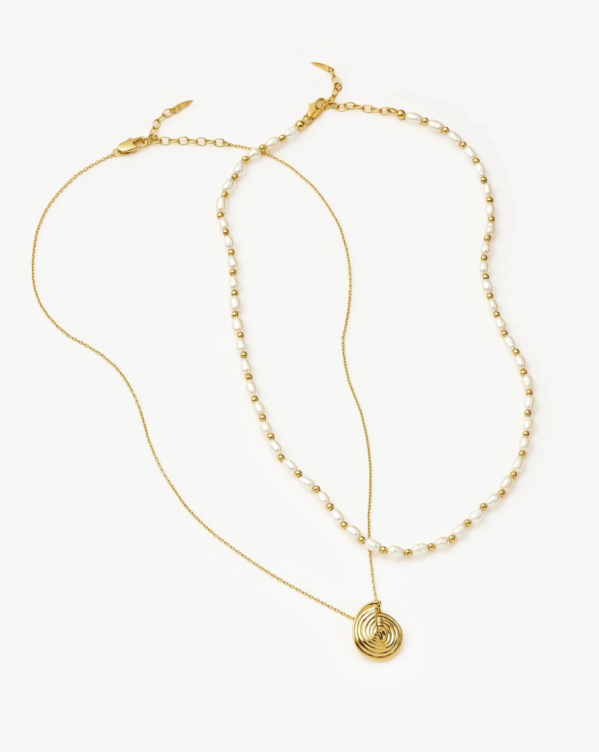 Spiral Pendant Necklace & Pearl Beaded Choker Set | 18ct Gold Plated / Pearl Necklaces Missoma 