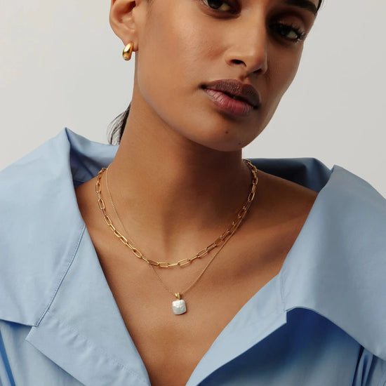 Square Pearl Baya Pendant Necklace | 18ct Gold Vermeil/Pearl Necklaces Missoma 