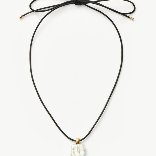 Square Pearl Pendant Cord Necklace | 18ct Gold Plated Vermeil/Pearl Necklaces Missoma 