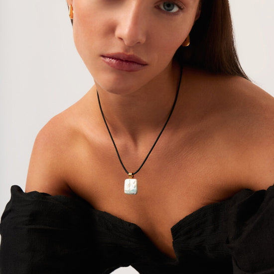 Square Pearl Pendant Cord Necklace | 18ct Gold Plated Vermeil/Pearl Necklaces Missoma 