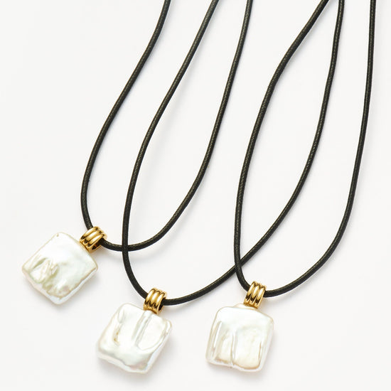 Square Pearl Pendant Cord Necklace | 18ct Gold Plated Vermeil/Pearl Necklaces Missoma 