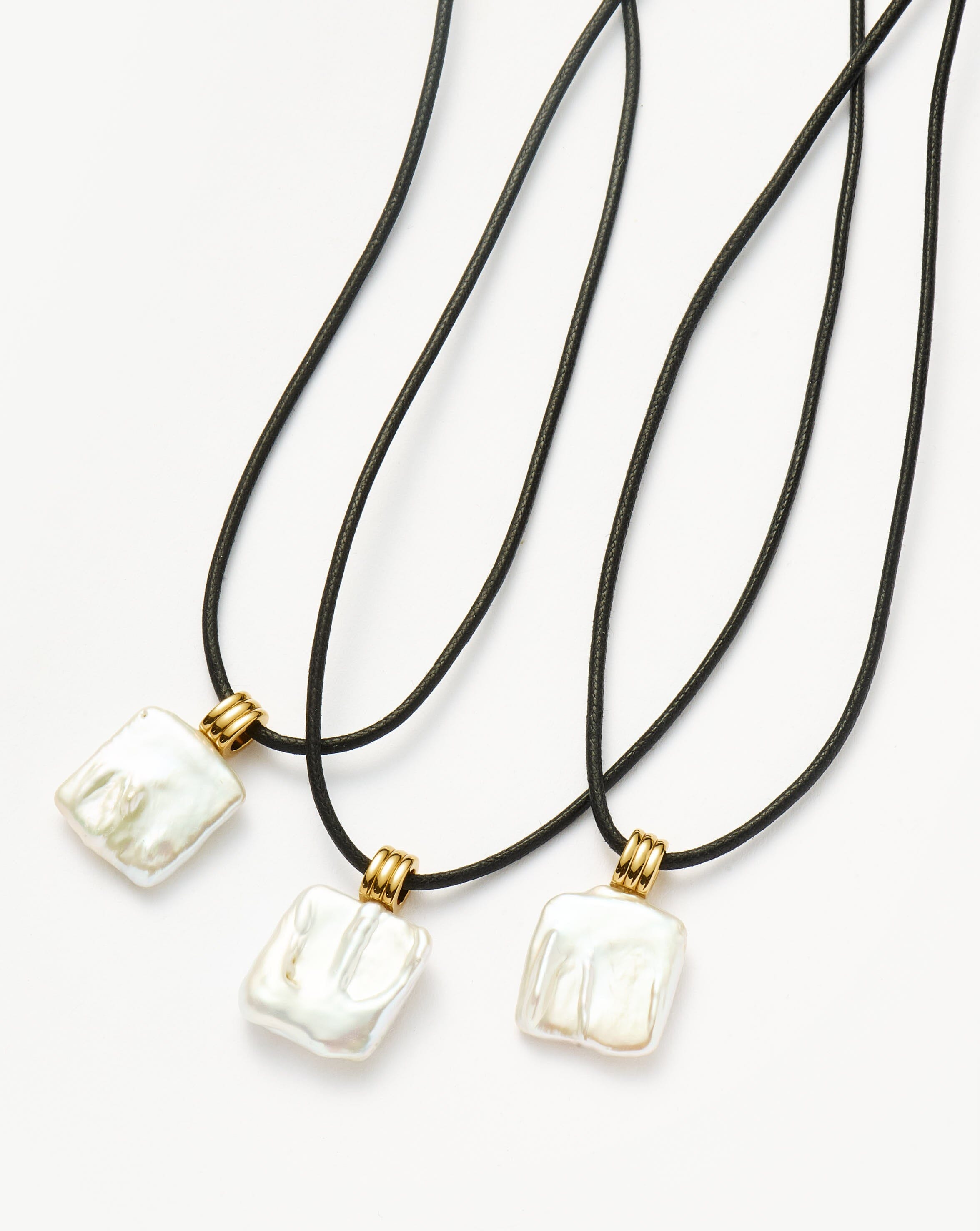 Square Pearl Pendant Cord Necklace | 18ct Gold Plated Vermeil/Pearl Necklaces Missoma 
