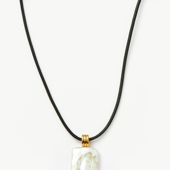 Square Pearl Pendant Cord Necklace | 18ct Gold Plated Vermeil/Pearl Necklaces Missoma 