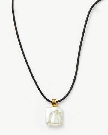 Square Pearl Pendant Cord Necklace | 18ct Gold Plated Vermeil/Pearl Necklaces Missoma 