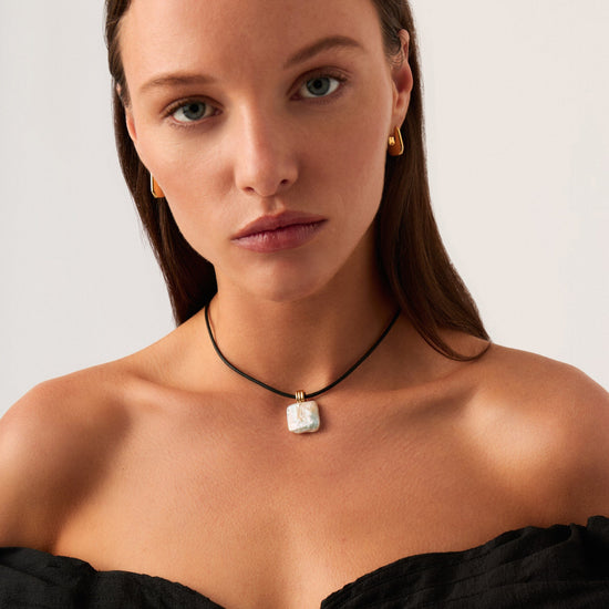 Square Pearl Pendant Cord Necklace | 18ct Gold Plated Vermeil/Pearl Necklaces Missoma 