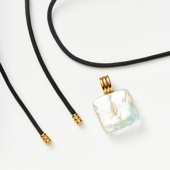 Square Pearl Pendant Cord Necklace | 18ct Gold Vermeil/Pearl Necklaces Missoma 