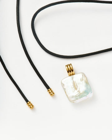 Square Pearl Pendant Cord Necklace | 18ct Gold Vermeil/Pearl Necklaces Missoma 