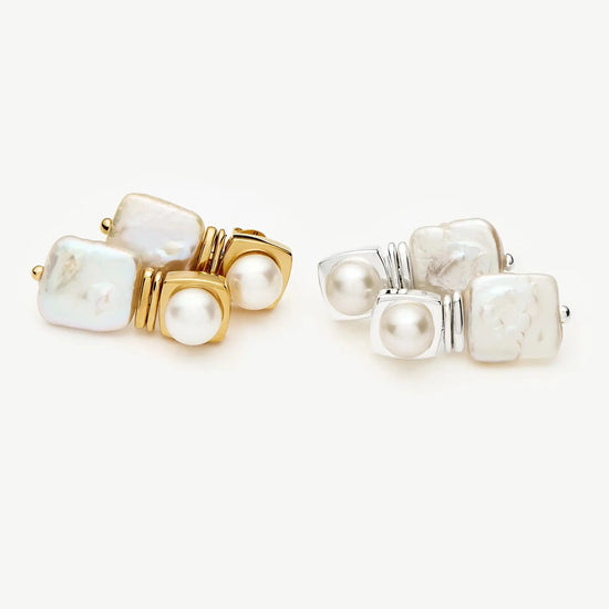 Square Pearl Small Stud Earrings | 18ct Gold Plated Earrings Missoma 