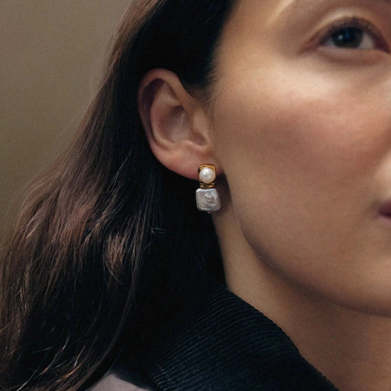 Square Pearl Small Stud Earrings | 18ct Gold Plated Missoma 