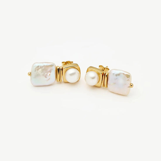 Square Pearl Small Stud Earrings | 18ct Gold Plated Missoma 