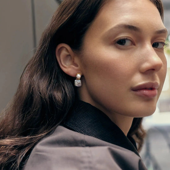 Square Pearl Small Stud Earrings | 18ct Gold Plated Missoma 