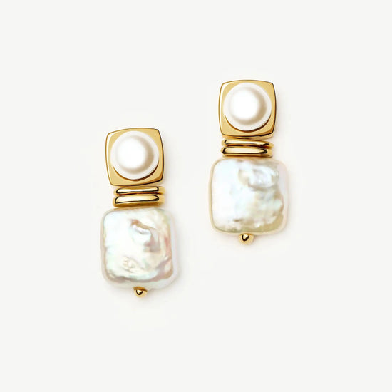 Square Pearl Small Stud Earrings | 18ct Gold Plated Missoma 