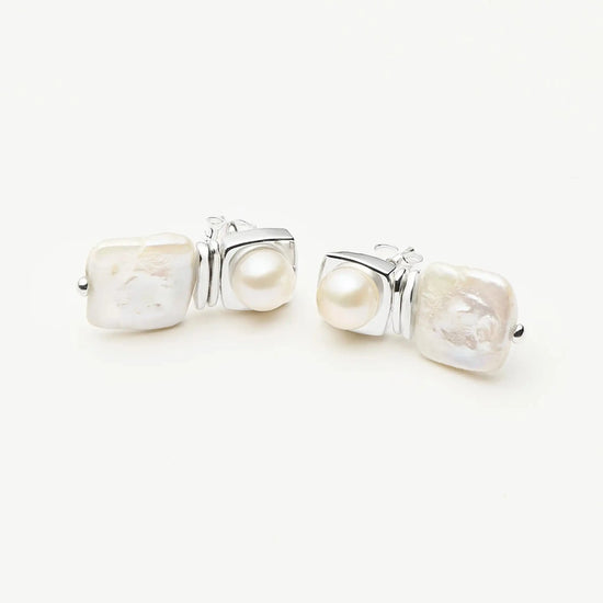 Square Pearl Small Stud Earrings | Silver Plated Missoma 