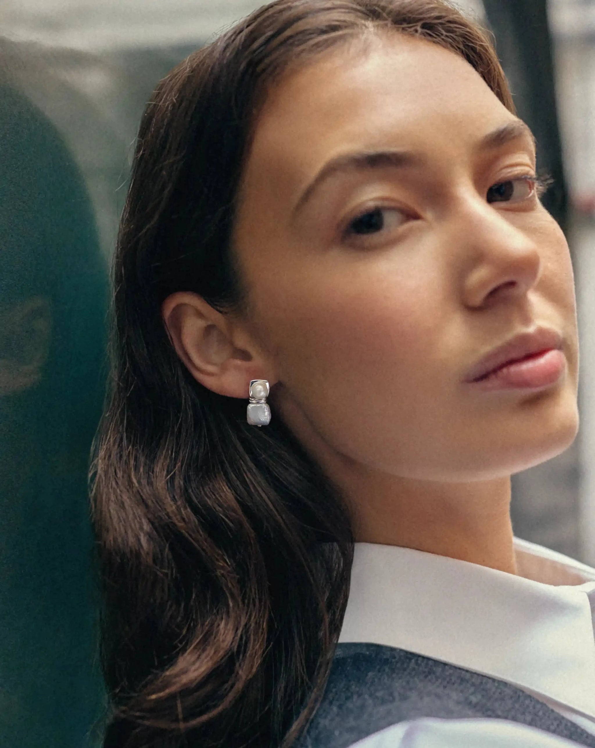 Square Pearl Small Stud Earrings | Silver Plated Missoma 