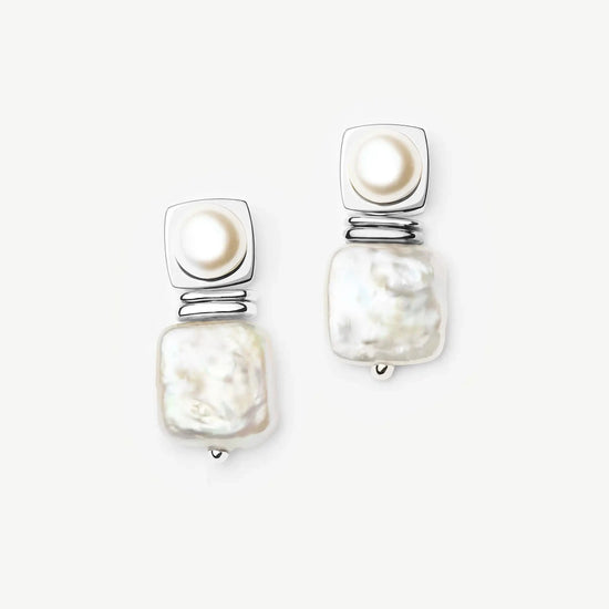 Square Pearl Small Stud Earrings | Silver Plated Missoma 