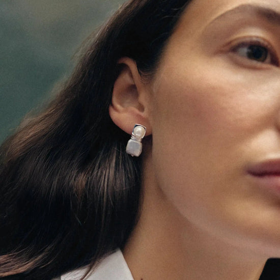 Square Pearl Small Stud Earrings | Silver Plated Missoma 