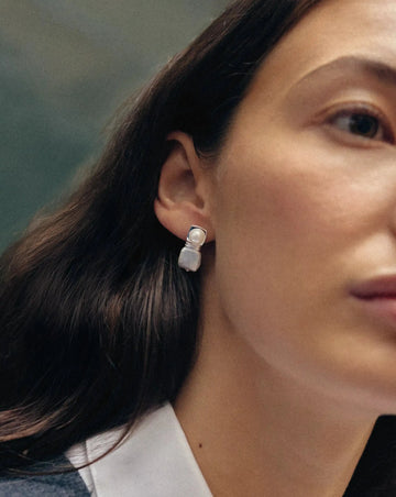 Square Pearl Small Stud Earrings | Silver Plated Missoma 
