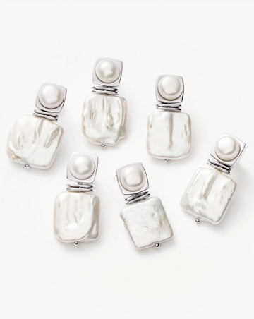 Square Pearl Statement Earrings | Silver Plated/Pearl Earrings Missoma 
