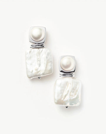 Square Pearl Statement Earrings | Silver Plated/Pearl Earrings Missoma 