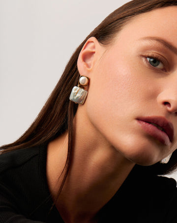 Square Pearl Statement Stud Earrings | 18ct Gold Plated/Pearl Earrings Missoma 
