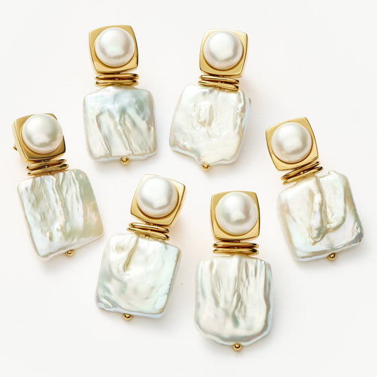 Square Pearl Statement Stud Earrings | 18ct Gold Plated/Pearl Earrings Missoma 
