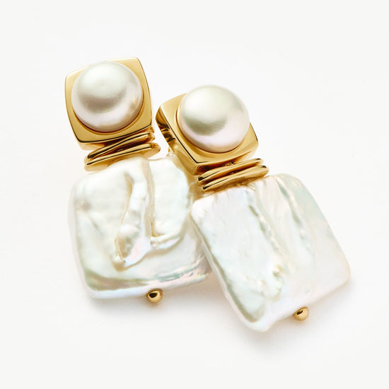 Square Pearl Statement Stud Earrings | 18ct Gold Plated/Pearl Earrings Missoma 