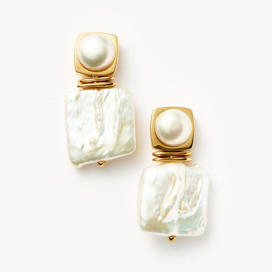 Square Pearl Statement Stud Earrings | 18ct Gold Plated/Pearl Earrings Missoma 