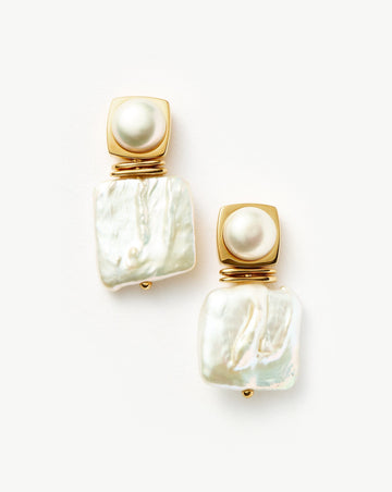 Square Pearl Statement Stud Earrings | 18ct Gold Plated/Pearl Earrings Missoma 