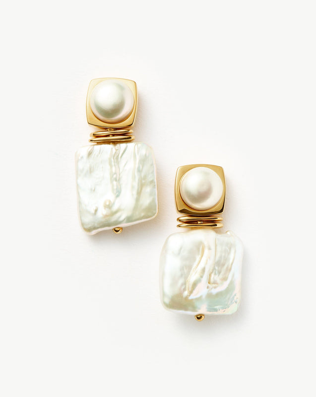 Square Pearl Statement Earrings | 18ct Gold Plated/Pearl